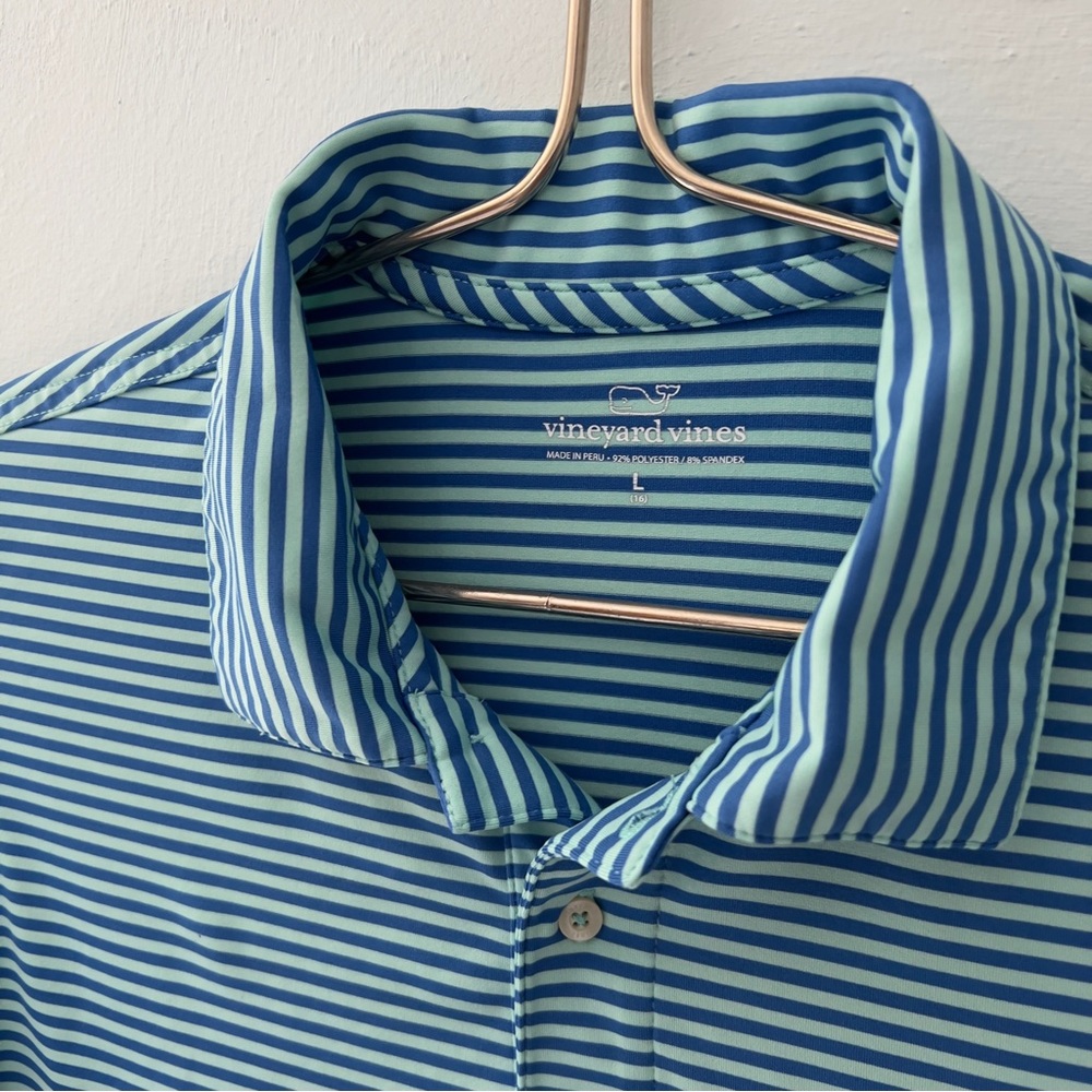 Vineyard Vines Blue Polo Shirt with Subtle Stripes - Picture 2 of 8